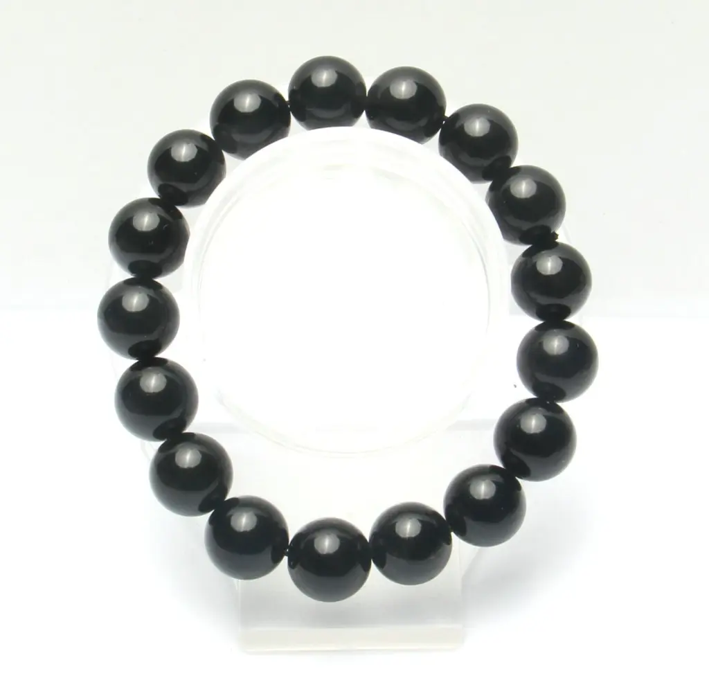 12 毫米天然黑曜石珠手鍊雷基水晶石英療癒裝飾款