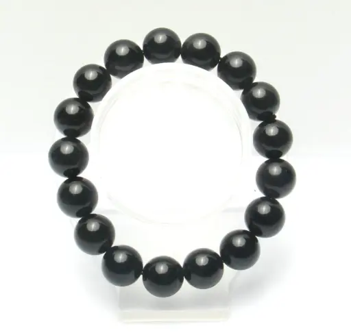12 毫米天然黑曜石珠手鍊雷基水晶石英療癒裝飾款